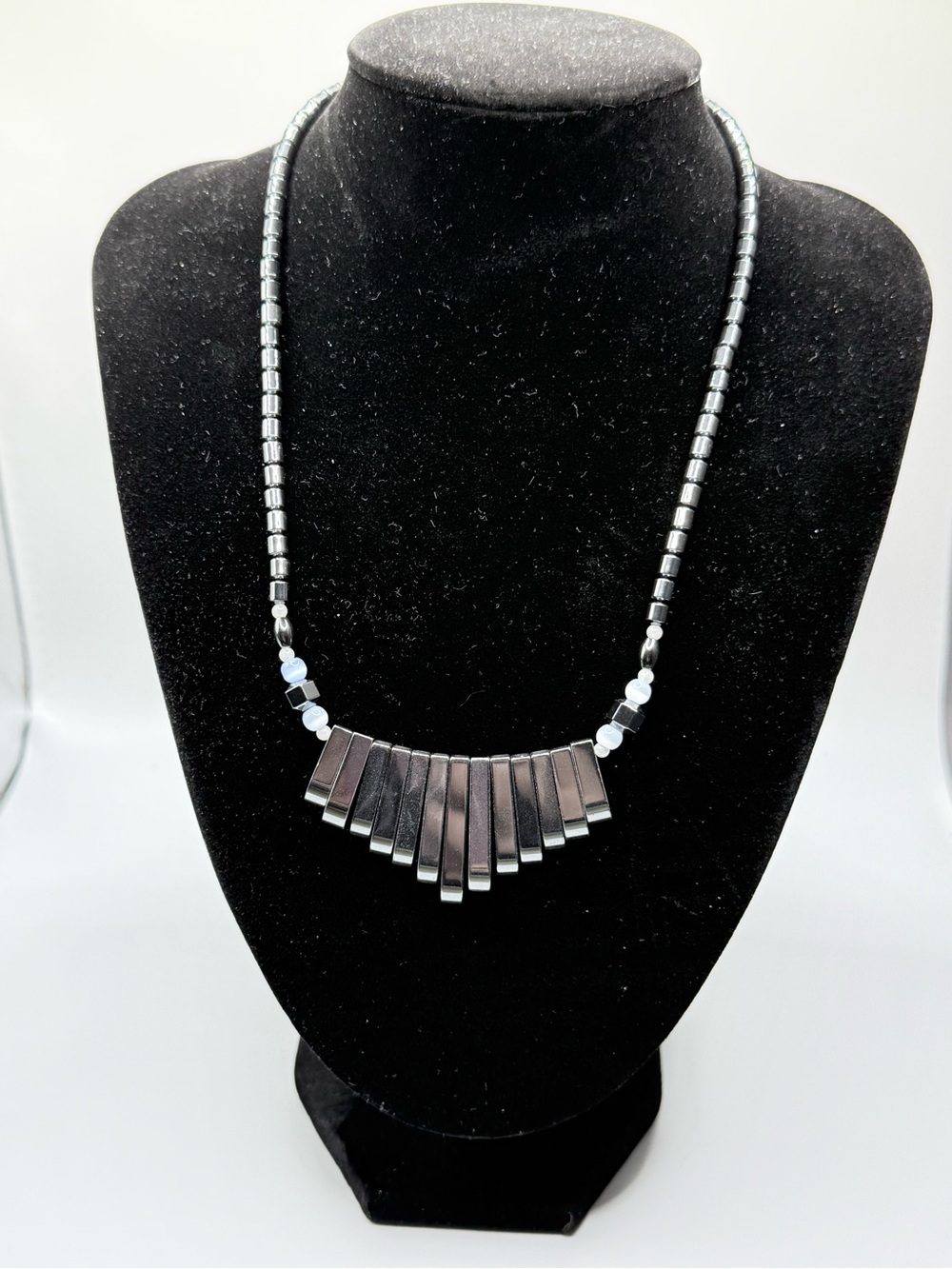 Women's Black Hematite Bar Pendant Necklace